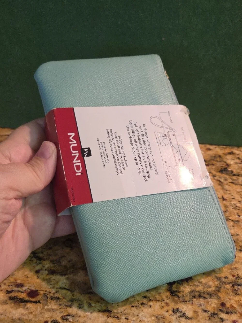mundi Mint Blue Wristlet Charger Pouch with Detachable Power Bank